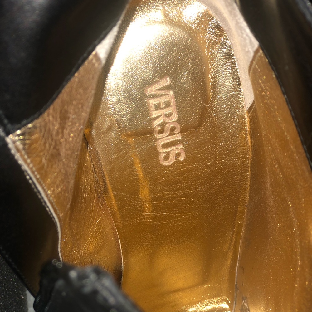 VERSACE Black Leather Booties w/ Logo Pin - Picture 5 of 9